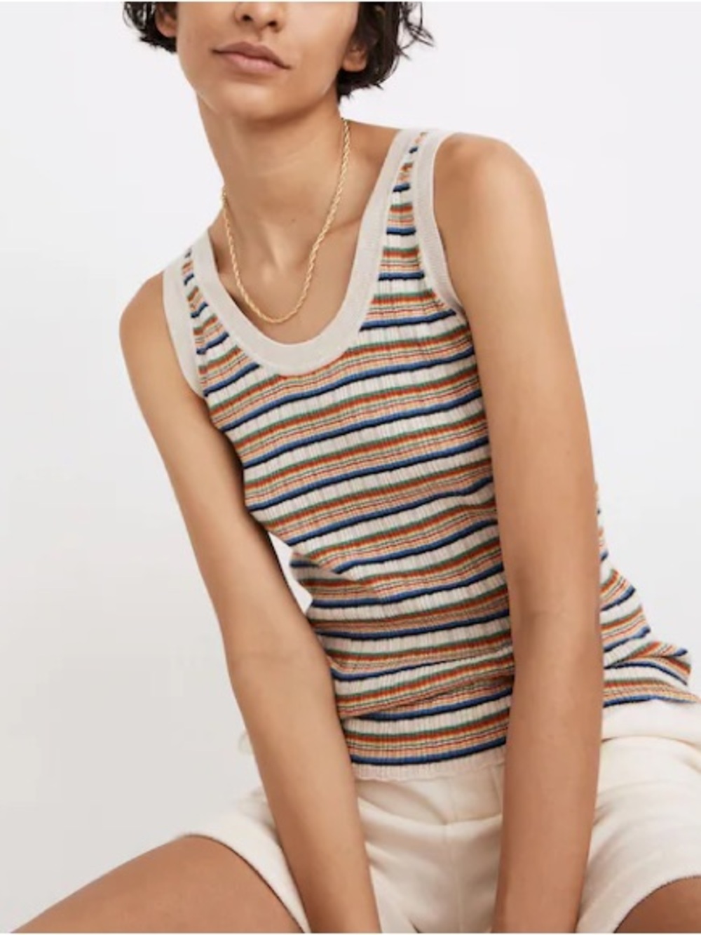 Madewell Chapman Rainbow Striped Ribbed Sweater Tank Top XS Retro Cotton Wool